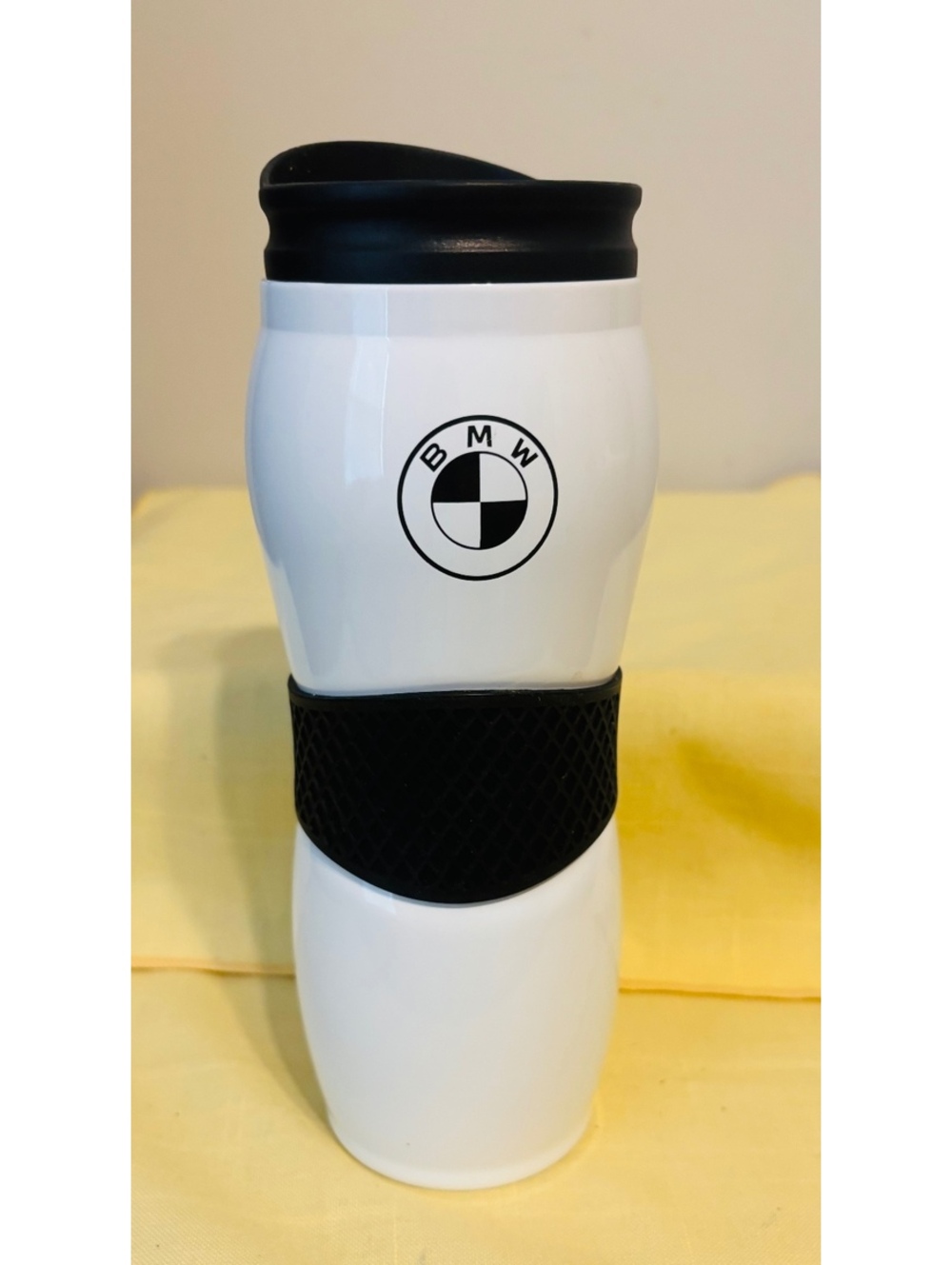 BMW White and Black Travel Mug with Silicone Grip